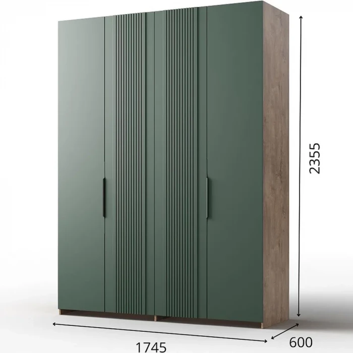 Шкаф для одежды 4-х дверный "Герта" - Дуб канзас/Зеленый матовый