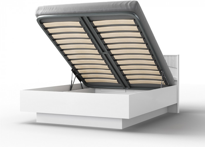 Кровать двуспальная 160х200 "Оливия" с подъемным основанием - Белый текстурный/Ясень белый