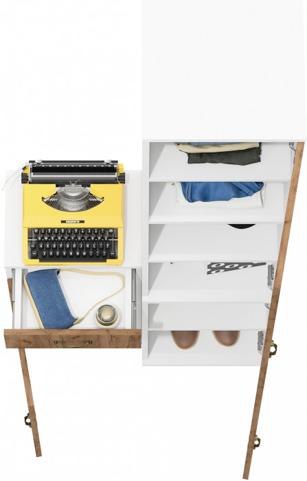 Лидер-8 Пенал МД 22Б + Тумба МД 3.15, цвет белый шагрень/крафт золото, ШхГхВ 80х37,5х190 см., универсальная сборка