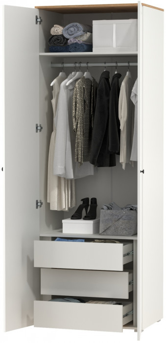 Остин 13.336.02 Шкаф для одежды(две двери), цвет белый шагрень/дуб крафт золотой, ШхГхВ 80х54,6х229,8 см.