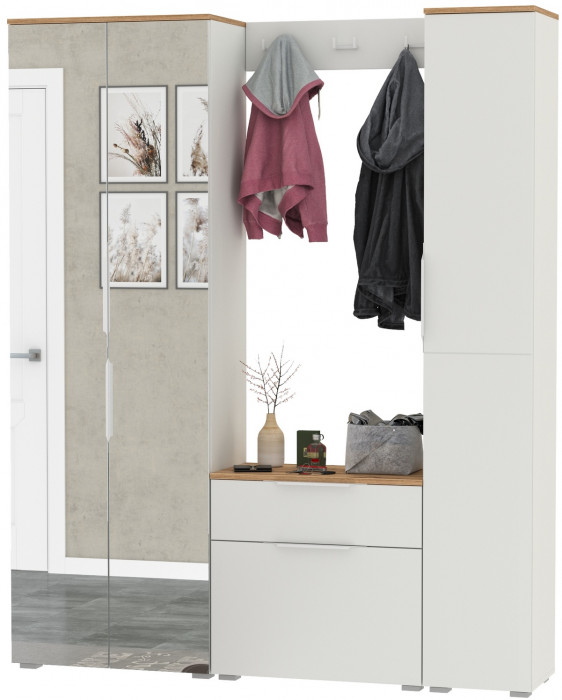 Октава Прихожая 23, белый шагрень/дуб крафт золотой/фасады МДФ белый шагрень