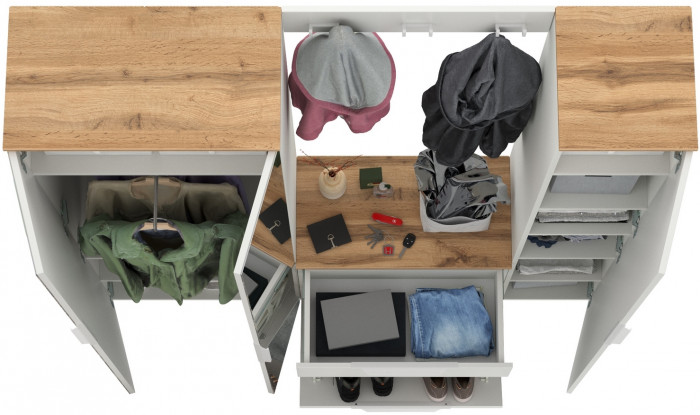 Октава Прихожая 23, белый шагрень/дуб крафт золотой/фасады МДФ белый шагрень