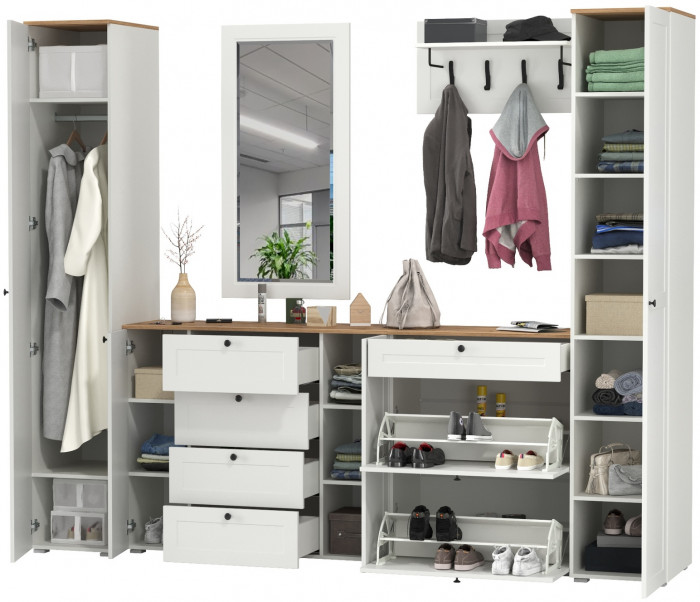 Остин Прихожая 58, белый шагрень/дуб крафт золотой