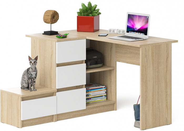 Мори компьютерный стол МС-16 левый + Тумба ТМП400.1, дуб сонома/белый