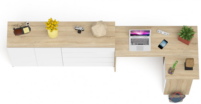 Мори компьютерный стол МС-16 правый + Комод МК1600.1, дуб сонома/белый