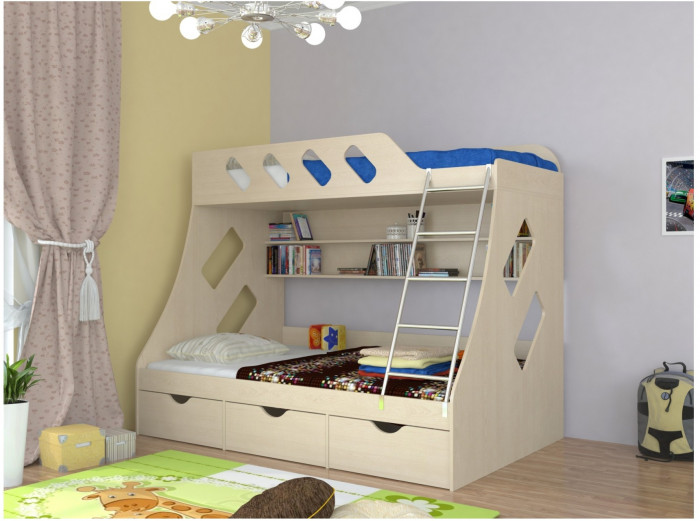 Дельта-20.01 Детская двухъярусная кровать с лестницей (Салатовый, Дуб Сонома)