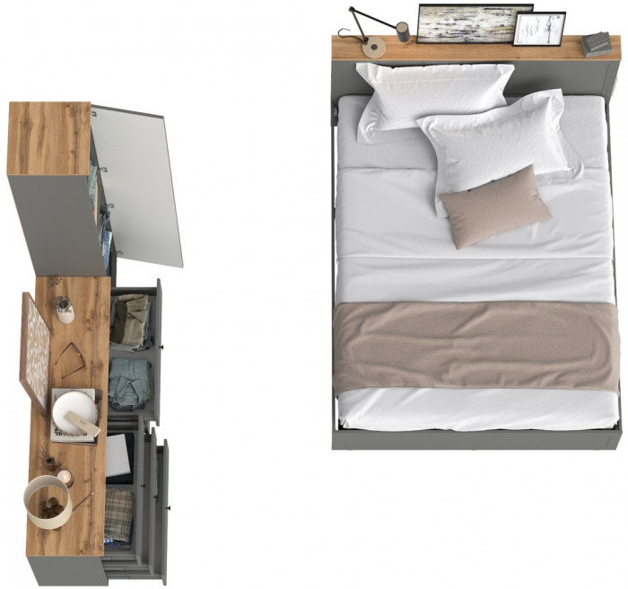 Остин 11.53 Кровать + ортопед + 13.227 Шкаф-пенал + 16.240 Комод, серый графит/дуб крафт золотой