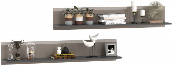 Сидней 16.486 Полка 2 штуки, цвет антрацит/МДФ веллюто капучино, ШхГхВ размер каждой полки в отдельности: 129,9х21,6х24 см.