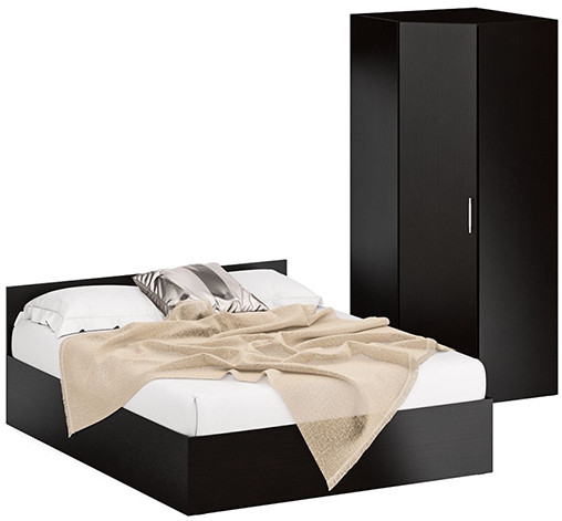 Кровать 1600 + Шкаф угловой Стандарт, цвет венге, ШхГхВ 163,5х203,5х70 + 81,2х81,2х200см., сп.м. 1600х2000 мм., без матраса, основание есть