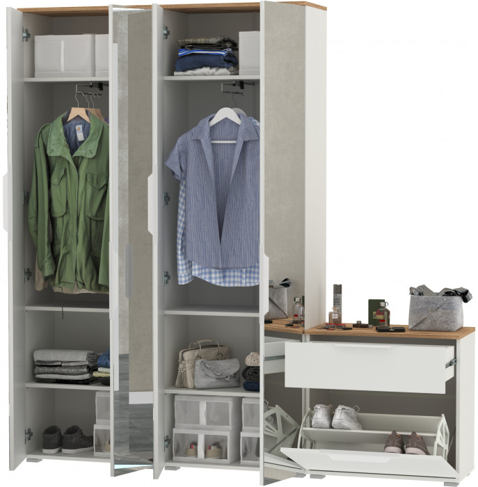 Октава Прихожая 24, белый шагрень/дуб крафт золотой/фасады МДФ белый шагрень