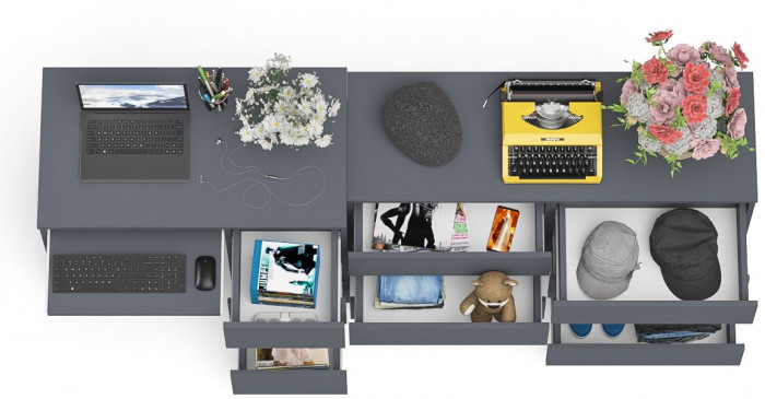 Мори Стол компьютерный МС-6 правый + Комод МК1200.6, цвет графит, ШхГхВ 210,4х50х76,6 см., выдвижные ящики справа, НЕ универсальная сборка