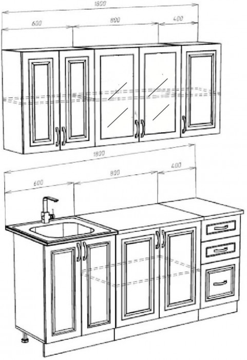 Кухня МДФ Констанция 1800 компоновка №1, сандал