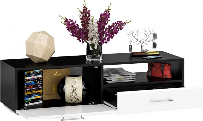 Тумба под ТВ Ларго 1, корпус венге/фасады МДФ белый глянец