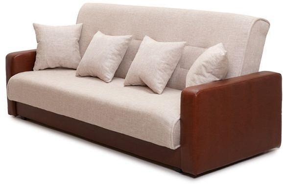 Раскладной диван-кровать, прямой, книжка, цвет бежево-коричневый, кожа/рогожка, Лондон 140х190