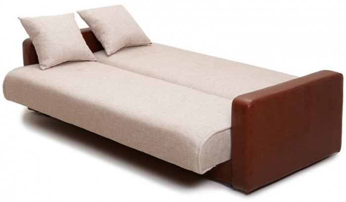 Раскладной диван-кровать, прямой, книжка, цвет бежево-коричневый, кожа/рогожка, Лондон 140х190