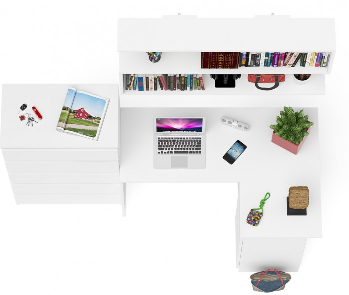 Мори компьютерный стол МС-16 правый + Комод МК700.5 + Полка 1200, белый