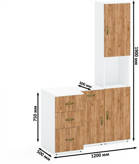 Лидер-8 Пенал + Тумба МД 3.15 + Тумба МД 3.16, белый шагрень/крафт золото