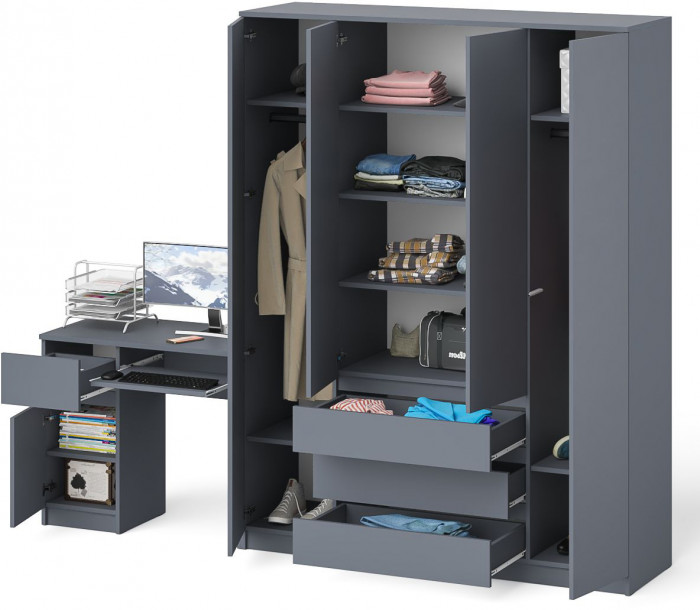 Мори компьютерный стол МС-1 левый + Шкаф МШ1600.1, графит