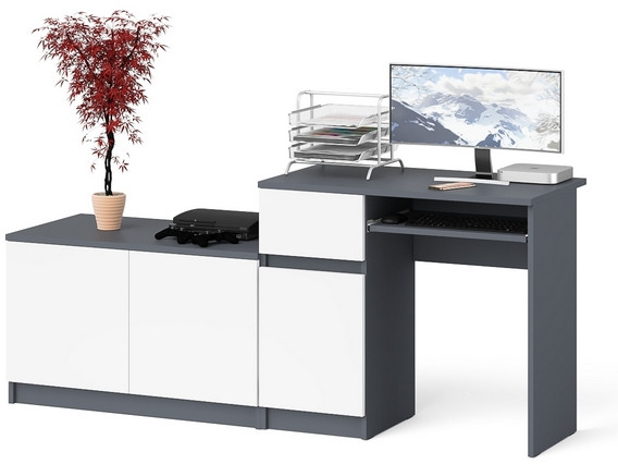 Мори Стол компьютерный МС-1 левый + Тумба МА900.1, цвет графит/белый, ШхГхВ 180,4х50,4х76,6 см., выдвижной ящик слева, НЕ универсальная сборка