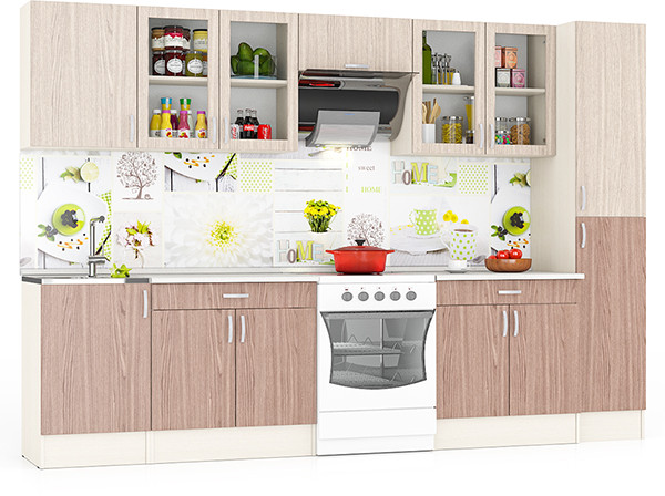 Кухня Мери 10 ШВ500+ШВС800+ШВв600+ШВС800+Пенал кухонный 40 см.+ШНМ500+ШН1Я800+ШН1Я800, дуб/ясень шимо светлый/тёмный