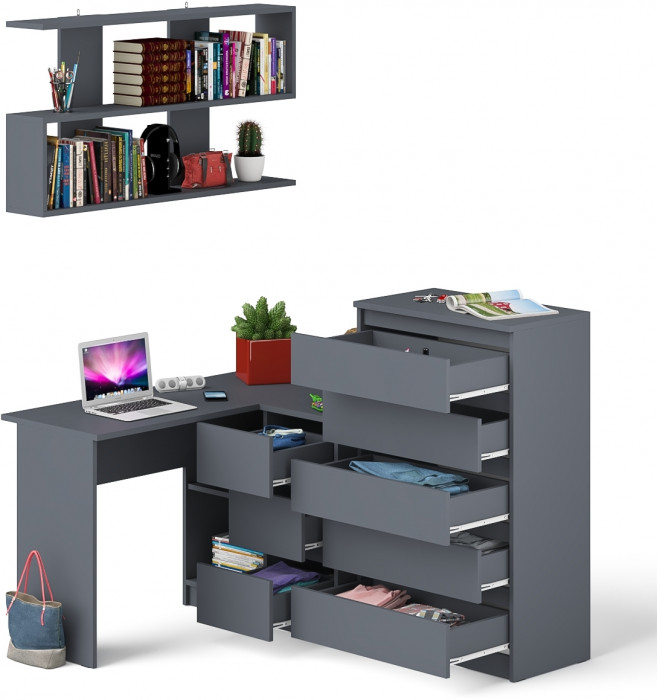 Мори компьютерный стол МС-16 правый + Комод МК700.5 + Полка 1200, графит