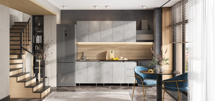 Кухня Челси 2,0м Бетон светлый, Белый (Кастилло темный)