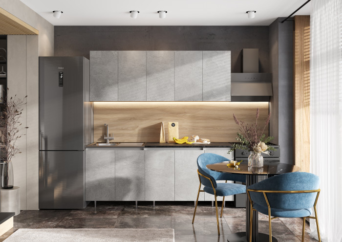 Кухня Челси 2,0м Бетон светлый, Белый (Кастилло темный)