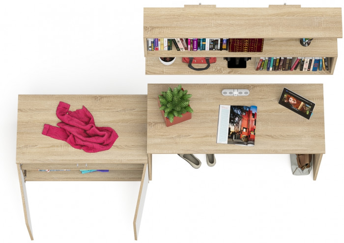 Мори Стол письменный МСП1200.1 + Тумба МА900.1 + Полка 1200, цвет дуб сонома/белый, ШхГхВ 210,8х50,4х209,6 см., универсальная сборка