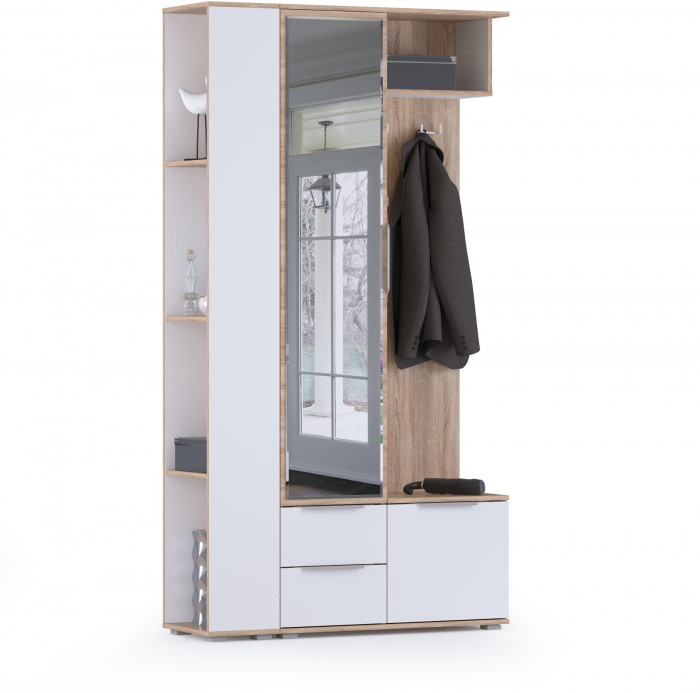 Куба Прихожая 18, цвет дуб сонома/белый премиум, ШхГхВ 112,3х38,3х210,6 см., универсальная сборка