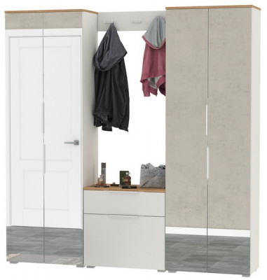 Октава Прихожая 26, белый шагрень/дуб крафт золотой/фасады МДФ белый шагрень