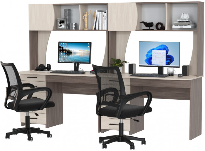 Два стола рабочих 6-0606 Сигма + два кресла 103 чёрных, бодега тёмный/бодега светлый