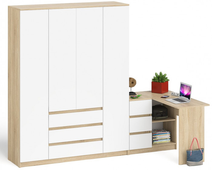 Мори Стол компьютерный МС-16 левый + Шкаф МШ1600.1, цвет дуб сонома/белый, ШхГхВ 284,8х84,9х209,6 см., выдвижные ящики слева, НЕ универсальная сборка
