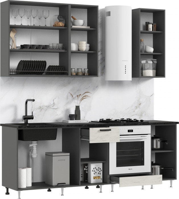 Кухня Рио NEW ЛДСП 2,2/900м (490), Компановка №2, Графит/Крафт белый