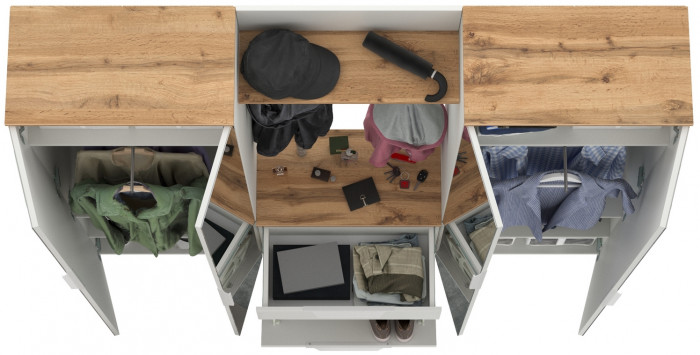 Октава Прихожая 27, белый шагрень/дуб крафт золотой/фасады МДФ белый шагрень