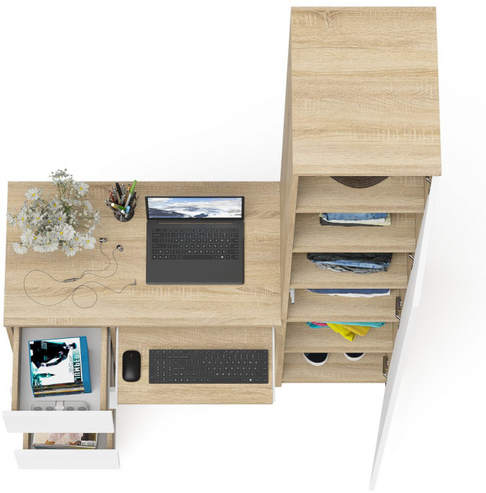 Мори Стол компьютерный МС-6 левый + Пенал МШ400.1, цвет дуб сонома/белый, ШхГхВ 130,4х50,4х209,6 см., выдвижные ящики слева, НЕ универсальная сборка