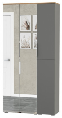 Октава 13.338 Шкаф для одежды + 13.228 Пенал, цвет серый графит/дуб крафт золотой/фасады МДФ серый графит и зеркало, ШхГхВ 96,4х35,3х197,6 см, ун. сб.