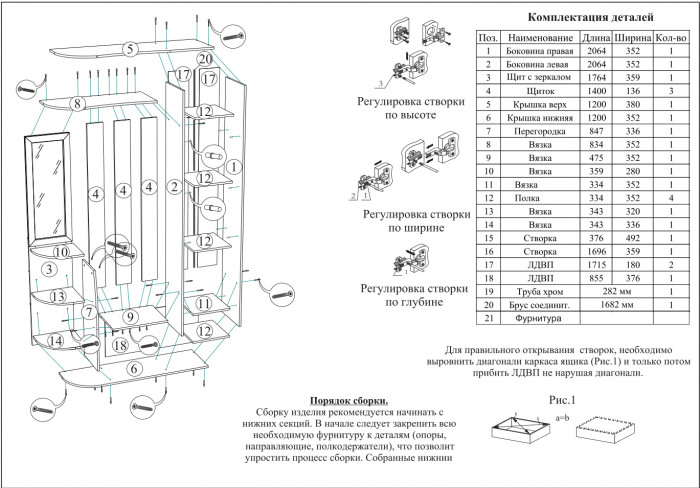 Прихожая Ксения-2, цвет венге/дуб лоредо, ШхГхВ 120х38х212 см., НЕ универсальная сборка