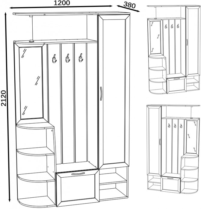 Прихожая Ксения-2, цвет венге/дуб лоредо, ШхГхВ 120х38х212 см., НЕ универсальная сборка