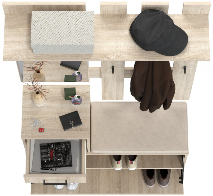 Лира ГК Прихожая 1 2-0714+2-3814 Тумба под обувь + Вешалка с зеркалом, дуб сонома