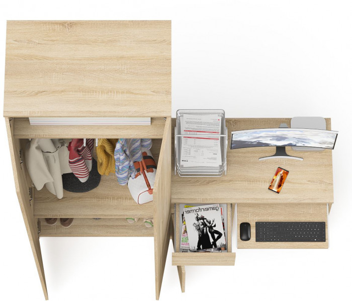 Мори компьютерный стол МС-1 левый + Шкаф МШ800.1, дуб сонома