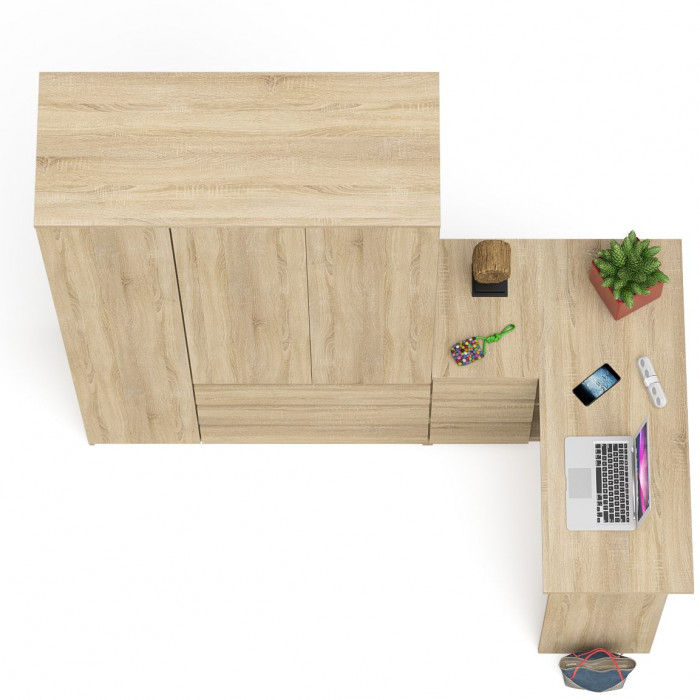 Мори компьютерный стол МС-16 левый + Шкаф МШ1200.1, дуб сонома