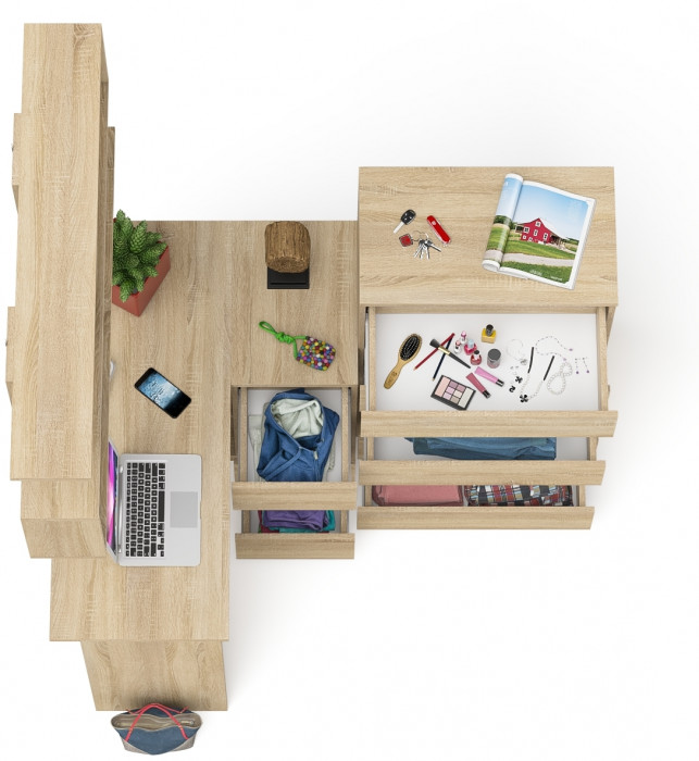 Мори компьютерный стол МС-16 правый + Комод МК700.5 + Полка 1200, дуб сонома