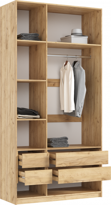 Марвэл Шкаф 3-х створчатый 1200, с доп.ящиками Браш Графит, Дуб Крафт