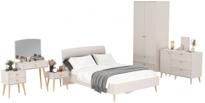 Афина Спальня 24-1400, цвет кашемир серый, сп.м. 1400х2000 мм., б/м, основание есть - фанера