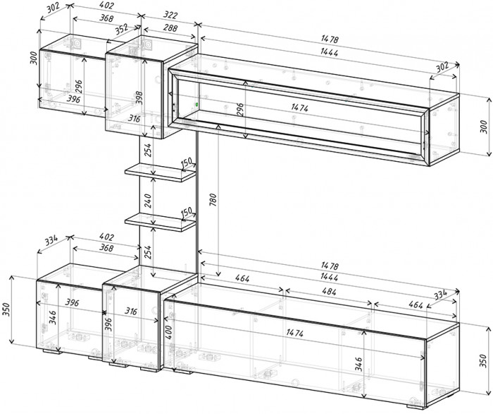 Гостиная "Рейн" ГС-01 графит/дуб каньон