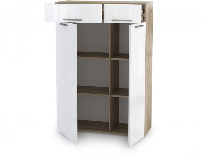 Лайн 13.121 Комод, дуб крафт серый/фасады МДФ белый глянец