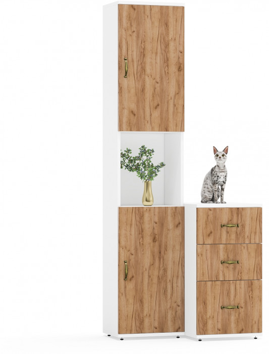 Лидер-8 Пенал + Тумба МД 3.16, белый шагрень/крафт золото