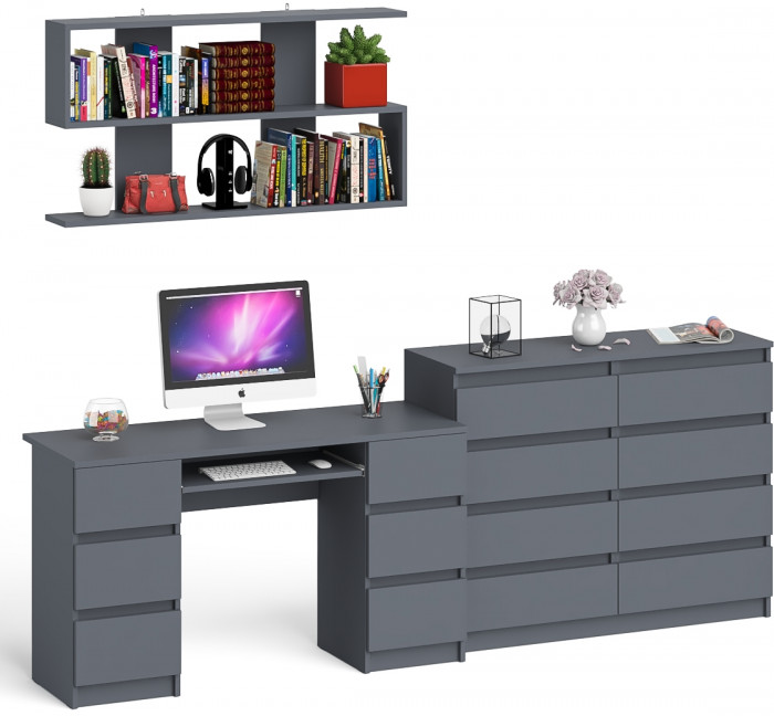 Мори компьютерный стол МС-2 + Комод МК1200.8 + Полка 1200, графит