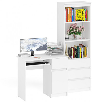 Мори Стол компьютерный МС-1 правый + Стеллаж МСТ600.3, цвет белый, ШхГхВ 150,4х50х179,6 см., выдвижной ящик справа, НЕ универсальная сборка