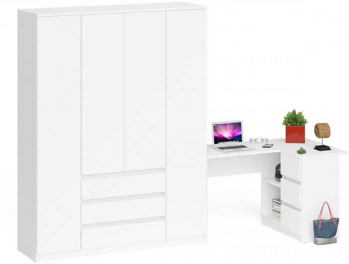 Мори Стол компьютерный МС-16 правый + Шкаф МШ1600.1, цвет белый, ШхГхВ 284,8х84,9х209,6 см., выдвижные ящики справа, НЕ универсальная сборка